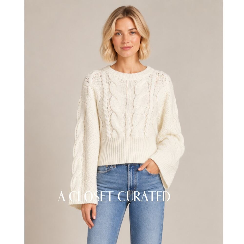 Anthropologie Kelyn Cropped Cable Knit Sweater Medium Ivory NWT
